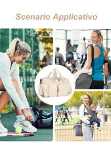 1個35l健身袋,瑜伽斜挎袋,運動袋,帶有鞋格和濕衣格,奶油色牛津布耐磨防水材料,旅行袋,帶有濕和乾兩個口袋,輕便手提袋,週末隨身包,為女性和男性訓練,旅遊,鍛練,游泳和商務度假等提供便利。