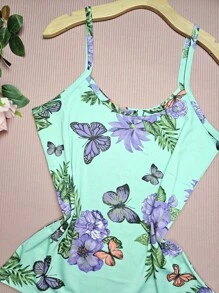 FASHION Women's Tank Top Plus Size Straps G1 Stretches Well NEW Prints - 綠地蝴蝶 - 查看 1