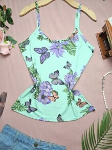 FASHION Women's Tank Top Plus Size Straps G1 Stretches Well NEW Prints - 綠地蝴蝶 - 查看 2