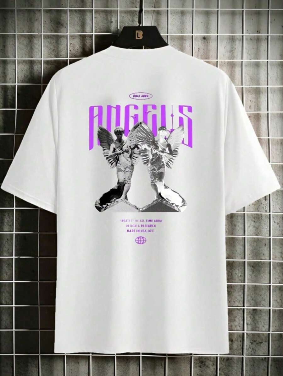 Unisex Streetwear T-Shirt Overfly Angels100% Cotton SILPJ1 - trắng - Xem 1