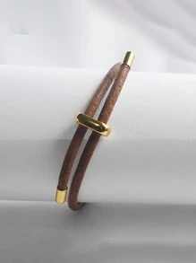 BLKSMTH Women's Leather Simple 18K Gold Plated Expandable Leather Bracelet - Camel - View 4