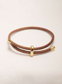 BLKSMTH Women's Leather Simple 18K Gold Plated Expandable Leather Bracelet - Camel - View 1
