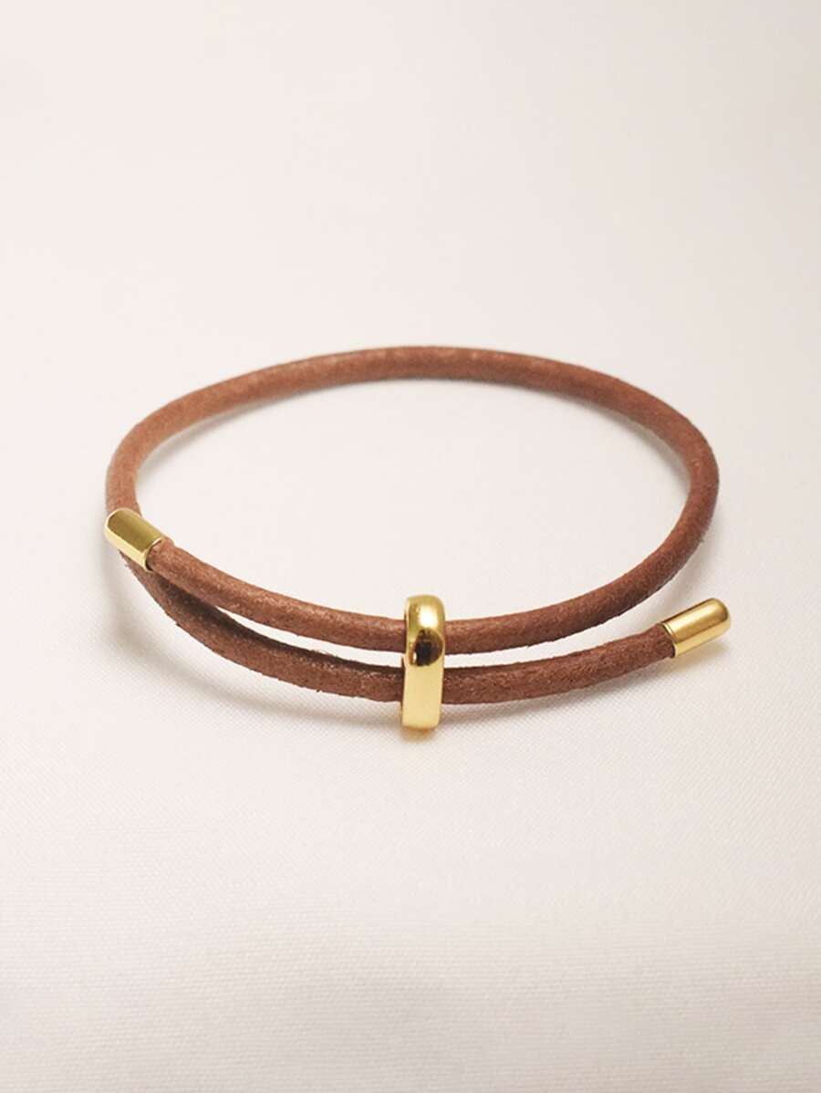 BLKSMTH Women's Leather Simple 18K Gold Plated Expandable Leather Bracelet - Camel - View 1