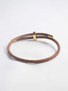 BLKSMTH Women's Leather Simple 18K Gold Plated Expandable Leather Bracelet - Camel - View 5