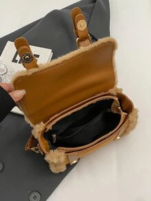 Túi xách da lộn khâu nhung cổ điển mới cho mùa thu đông, thiết kế khóa đinh tán, túi xách vuông, thích hợp cho mua sắm mùa thu đông, sử dụng trong tiệc tùng. - Xem 4