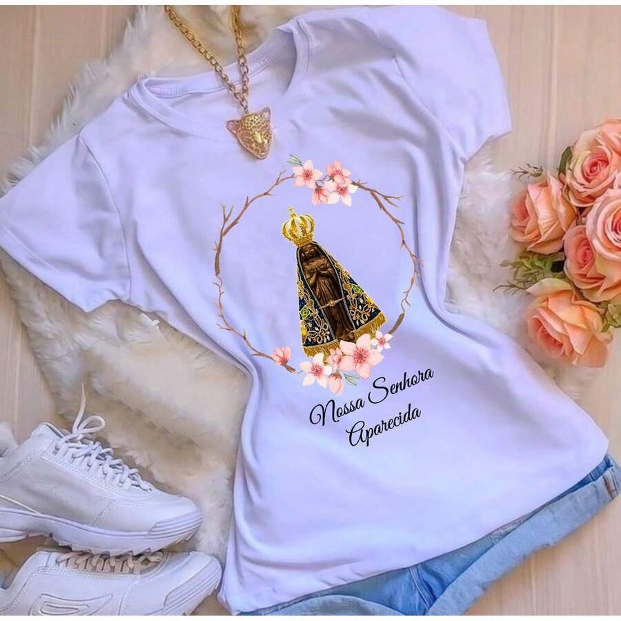 Women's T-Shirt With Our Lady Print - trắng - Xem 1