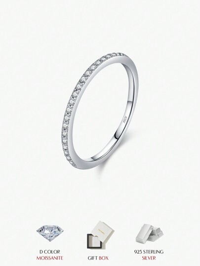 MODIAN Anillo de eternidad simple de plata de ley 925 con moissanita, anillo de boda fino y brillante para mujeres, joyería fina