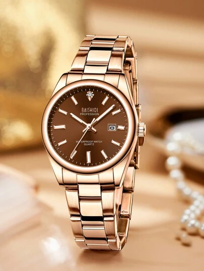 BAISHIQI 1 chiếc đồng hồ nữ thời trang tối giản, máy quartz chất lượng cao, dây đeo bằng thép không gỉ, hiển thị ngày, kim dạ quang, chống nước 3ATM, quà tặng thanh lịch + dụng cụ cắt dây thép miễn phí + hộp quà tặng miễn phí