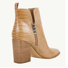 Women's V Cut Ankle Boots Pointed Toe Stacked Chunky Heel Side Zipper Leather Cutout Western Booties Christmas Gift & New Year Gift - nâu nhạt - Xem 4