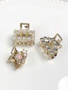 3/6/8/10pcs Random Alloy Small Claw Clips With Crystal Hair Clips For Girls - Multicolor - View 5