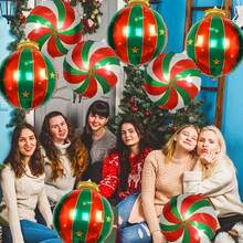 4-Piece/8-Piece Set Of Christmas Aluminum Foil Balloons, Large Christmas Decoration Balloons With Ribbons And Colorful Ribbons, Suitable For Christmas Party Decoration, Birthday Christmas Decoration, New Year's, Room Decoration