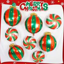 4-Piece/8-Piece Set Of Christmas Aluminum Foil Balloons, Large Christmas Decoration Balloons With Ribbons And Colorful Ribbons, Suitable For Christmas Party Decoration, Birthday Christmas Decoration, New Year's, Room Decoration