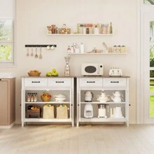 Lofka 35.4"W Kitchen Buffet Sideboard Cabinet, 2 Drawers Farmhouse Coffee Bar Storage Cabinet With Adjustable Shelf, Kitchen Storage Island With Doors For Dining Room, Entryway, Bathroom, Valentine's Day Ideas