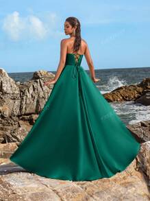 Faeriesty Elegant Strapless Ruched Bodice High-Slit Evening Gown Spring/Summer Formal Dress For Weddings, Party Dress, Wedding Guest Dress