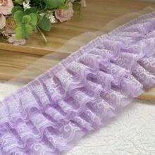 1 pieza 3 capas de tela de gasa de malla con pliegues 3D con bordado y ribete de volantes, para manualidades de vestidos, cortinas y decoración