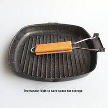 可折叠铸铁牛排锅，居家和户外使用，用于烧烤/煎炸牛排海鲜煮 - 黑色 - 查看 5