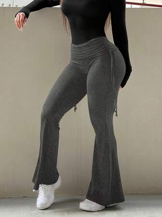 AiTyi 女士休闲裤，时尚性感修身款，适合毕业典礼、圣诞节、新年、感恩节等各种场合，四季皆宜，罗纹腰带和喇叭裤脚针织长裤，合身舒适