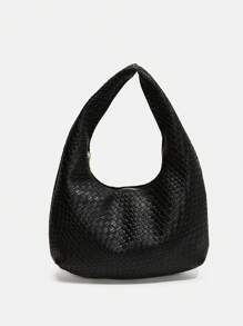 Dedoo 2 件女士复古简约休闲仿编织皮革单肩包腋下包，适合街头约会通勤 - 黑色 - 查看 6