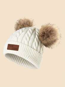 1 pieza Gorro de punto cálido de otoño/invierno para bebé de 1-3 años con dos pompones, lindo para uso diario