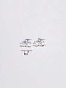 1 对 925 纯银方晶锆石蝴蝶结珍珠耳钉，奢华优雅可爱女士耳环，适合日常佩戴、外出、宴会、派对 - 銀色 - 查看 6