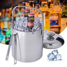 Futchoy Stainless Steel Ice Bucket + Lid / Tongs - Ice Cooler Ice Throw Bucket Tray, Halloween And Christmas Party Supplies