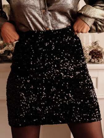 Women's High Waist Sequin Bodycon Mini Party Skirt