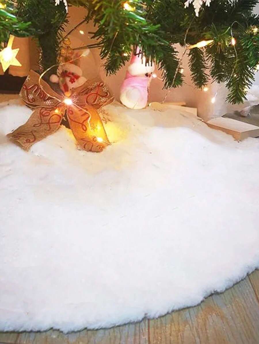 1件裝白色毛絨人造毛皮聖誕樹裙 大號聖誕樹底墊地毯 家用新年聖誕裝飾 - 白色 - 查看 1