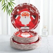 Juego de vajilla desechable de Papá Noel estilo HO, platos de 7/9 pulgadas para fiesta de Navidad, regalos para fiestas navideñas, decoración para celebraciones, platos de papel desechables, apropiado para suministros de fiestas con temática navideña. - Multicolor - Ver 3
