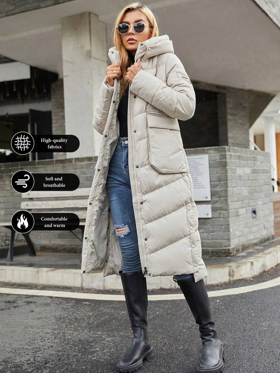 GASMAN Women's Casual Pocket Zipper Quilted Front Button Padded Coat