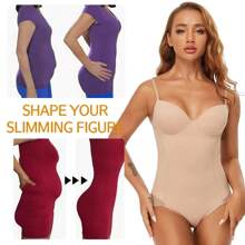 Built In Bra Women Shapewear Bodysuit Tummy Control Body Shaper Underwear Slimming Belly Abdomen Waist Compression Shelf Bra Tank Top - 米色 - 查看 5
