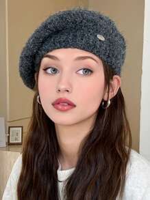 1 Berretto basco di lana soffice per donna, in tinta unita, adatto per l'uso quotidiano in autunno e inverno, lavabile a mano ma non in lavatrice