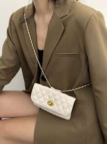 新款时尚菱形刺绣可拆卸链条迷你多功能腰包，可用作腰带、肩带或斜挎包