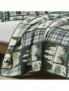 3 Pcs Cabin Lodge Rustic Country Bear Quilt Bedspread Set 22672 - 國王 - 查看 11