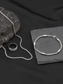 Men's Stainless Steel Jewelry Set Chain Necklace Chain Bracelet Chain Anxiety Ring Simple Sporty Style Suitable For Everyday Wear Holiday Gifts(Item Does Not Include Box)