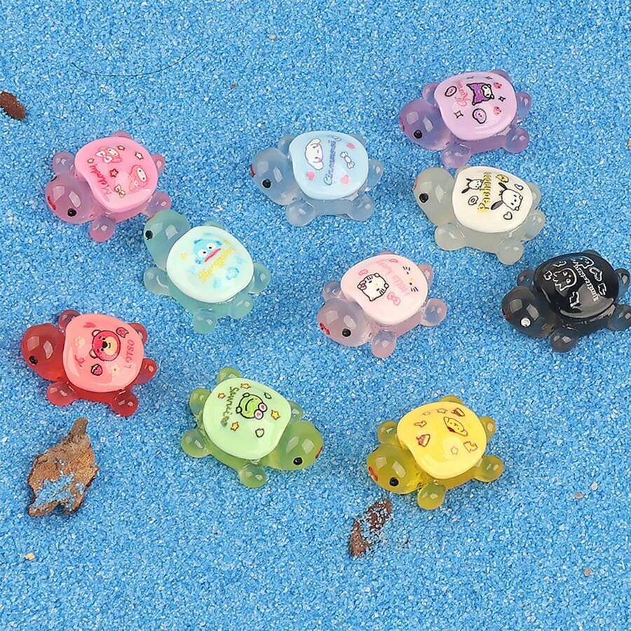 10pcs Mini Glowing Turtle DIY Decor, Turtle 3D Desktop Ornament