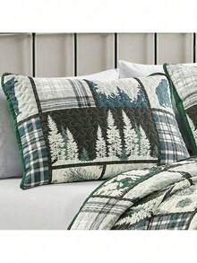 3 Pcs Cabin Lodge Rustic Country Bear Quilt Bedspread Set 22672 - 國王 - 查看 4