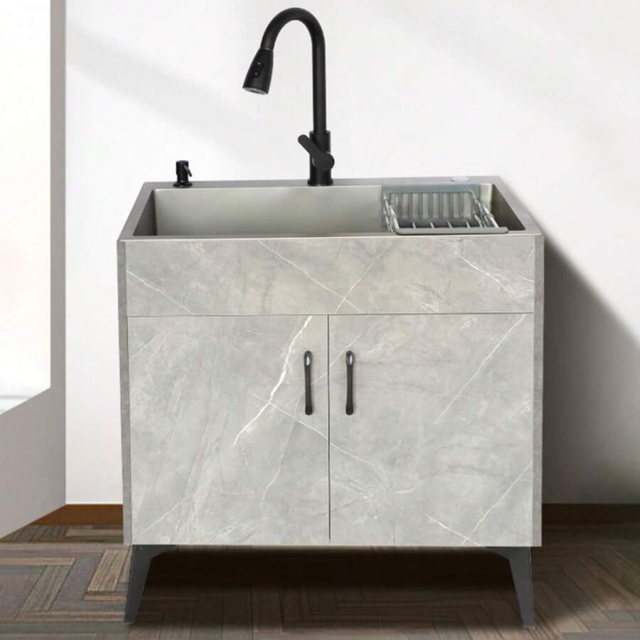 Utility Laundry Sink With And PullOut Sprayer Faucet, Stainless Steel Utility Sink