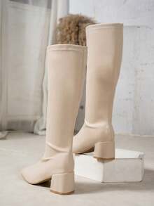 Giày bốt cao cổ Knight Boot màu trơn thời trang, giúp thon gọn, kéo dài chân, đa năng, bán chạy, tăng chiều cao, mặc hàng ngày - Màu be - Xem 5