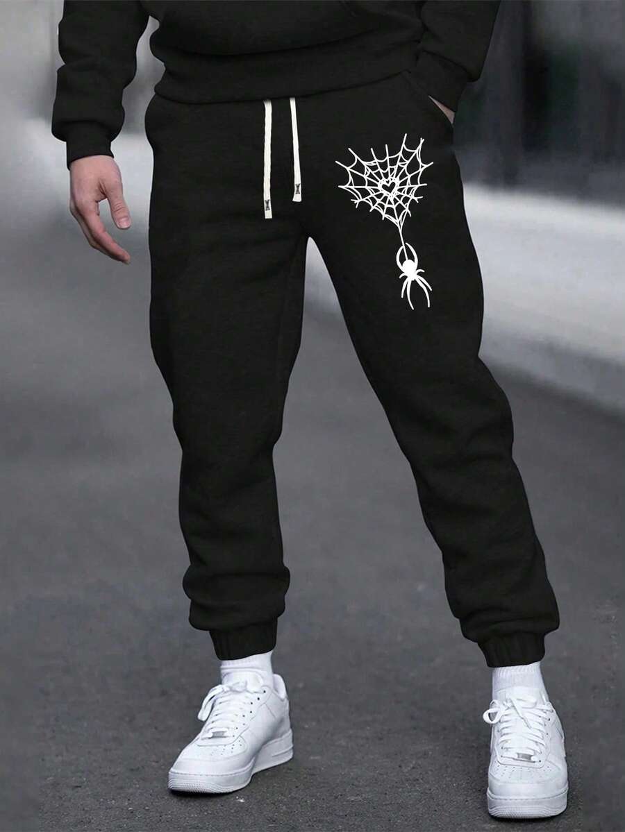 Quần nỉ lót nhiệt cỡ lớn 2XL-5XL dành cho nam có họa tiết đồ họa, cạp chun, dây rút, quần chạy bộ dáng rộng thoải mái cho mùa thu đông, thích hợp đi học, hoạt động ngoài trời, màu kaki, xám - màu đen - Xem 1