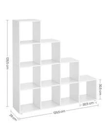 VASAGLE Libreria a 10 scomparti, scaffale con scomparti aperti, per decorazioni, cornici, soggiorno, camera da letto, ufficio, 29 x 129,5 x 129,5 cm, marrone rustico/Bianco/Marrone Cammello/Beige Rovere - Bianco - Visualizzare 4