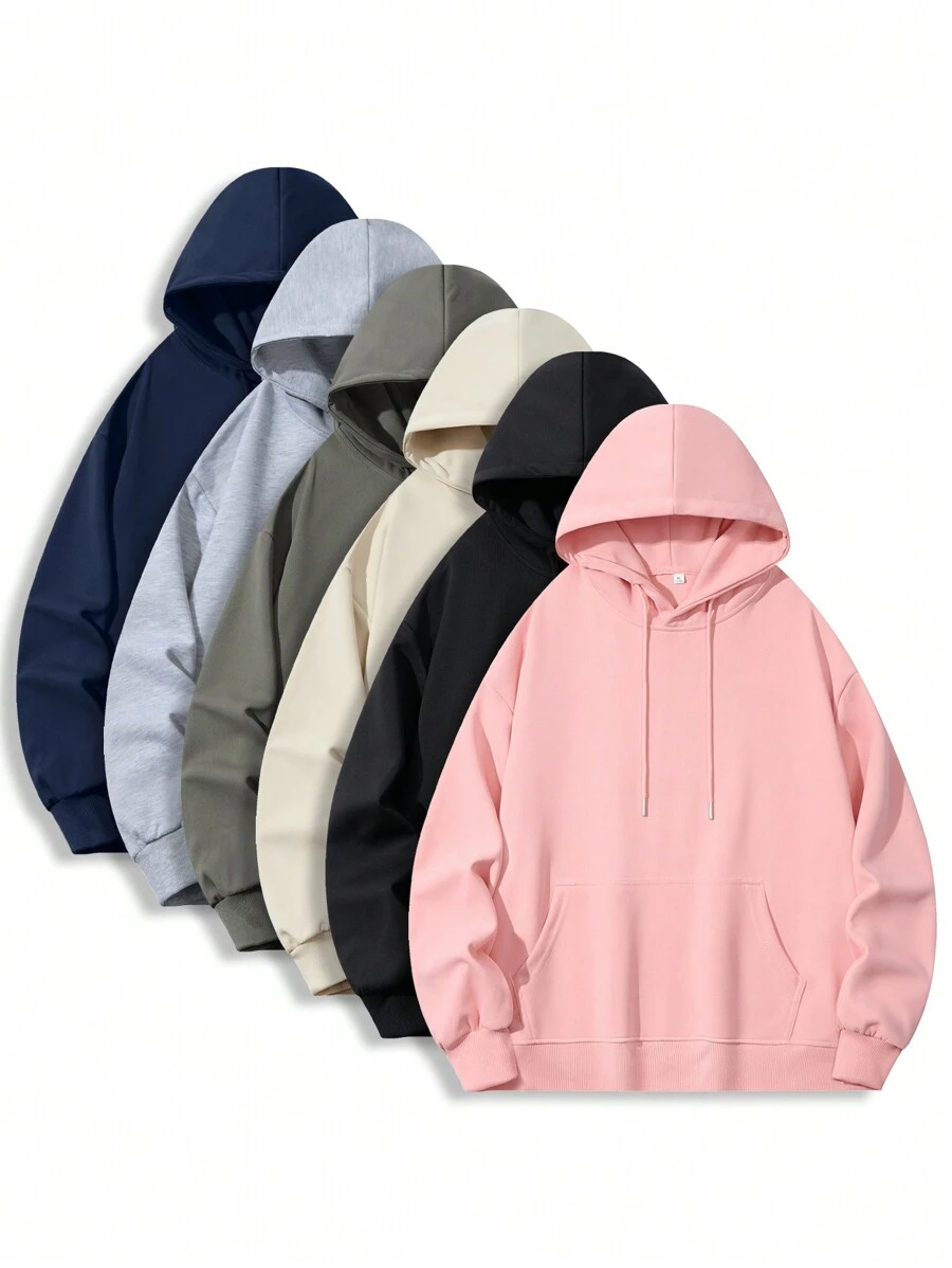 Blueplus 1pc Men's Loose Casual Hooded Pullover Sweatshirt With  350g Heavyweight Hooded Sweatshirt, Loose Fit Suitable For Outdoor Travel Men's Pullover, Autumn And Winter Men's Tops, As A Gift For Leisure Holidays - 粉色 - 查看 1