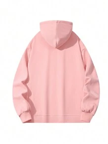 Blueplus 1pc Men's Loose Casual Hooded Pullover Sweatshirt With  350g Heavyweight Hooded Sweatshirt, Loose Fit Suitable For Outdoor Travel Men's Pullover, Autumn And Winter Men's Tops, As A Gift For Leisure Holidays - 粉色 - 查看 4