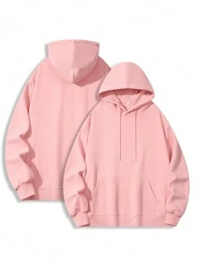 Blueplus 1pc Men's Loose Casual Hooded Pullover Sweatshirt With  350g Heavyweight Hooded Sweatshirt, Loose Fit Suitable For Outdoor Travel Men's Pullover, Autumn And Winter Men's Tops, As A Gift For Leisure Holidays - 粉色 - 查看 2