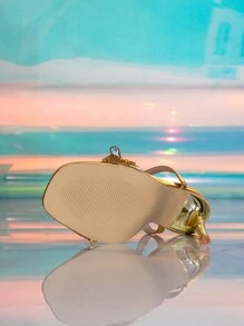 Damskie modne złote luksusowe retro wysokiej jakości szpilki na wysokim obcasie, efektowne PVC miękkie brokatowe paski na kostkę zdobione złotymi cienkimi sandałami na obcasie, odpowiednie na codzienne wyjścia, wesele, imprezę, ceremonię ukończenia szkoły, wydarzenia w stylu vintage