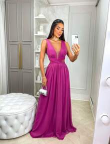 Cross-Over Dress For Graduates And Bridesmaids. - Rose Red - View 4