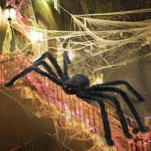 2 Packs 35.4inch Halloween Giant Hairy Spider Realistic Scary For Indoor Outdoor Home Yard Haunted Yard Decorations Car Decor Creates Spine-Tingling Atmosphere
