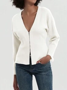 Se-Helo Women's Solid Color Minimalist Casual Design Loose Knit Long Sleeve Cardigan - White - View 8