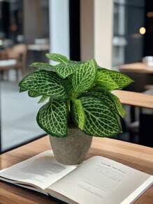 Planta artificial en maceta con hojas de menta, flor de lirio, planta falsa para decoración del hogar, mini maceta de piedra para paisajismo, regalo para el Día de San Valentín