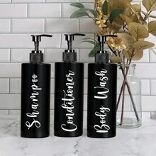 3 件字母图案皂液器，16.91 盎司台面乳液瓶，浴室洗手液分配器，可再填充空瓶，适用于洗发水沐浴露护发素，浴室配件，家居装饰家居浴室装饰秋季装饰返校 - 多色 - 查看 3