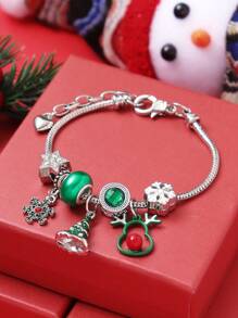 1 pièce Bracelet en chaîne de cuivre avec perles en forme de renne creux, sapin de Noël et flocon de neige, accessoire et cadeau de fête des vacances pour femmes